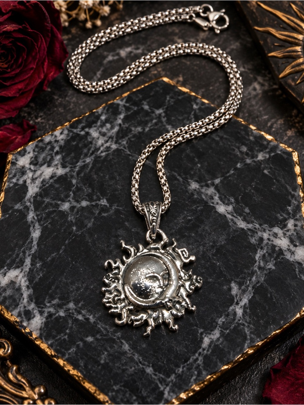 Silver Sun & Moon Pendant Necklace - Women's Jewelry